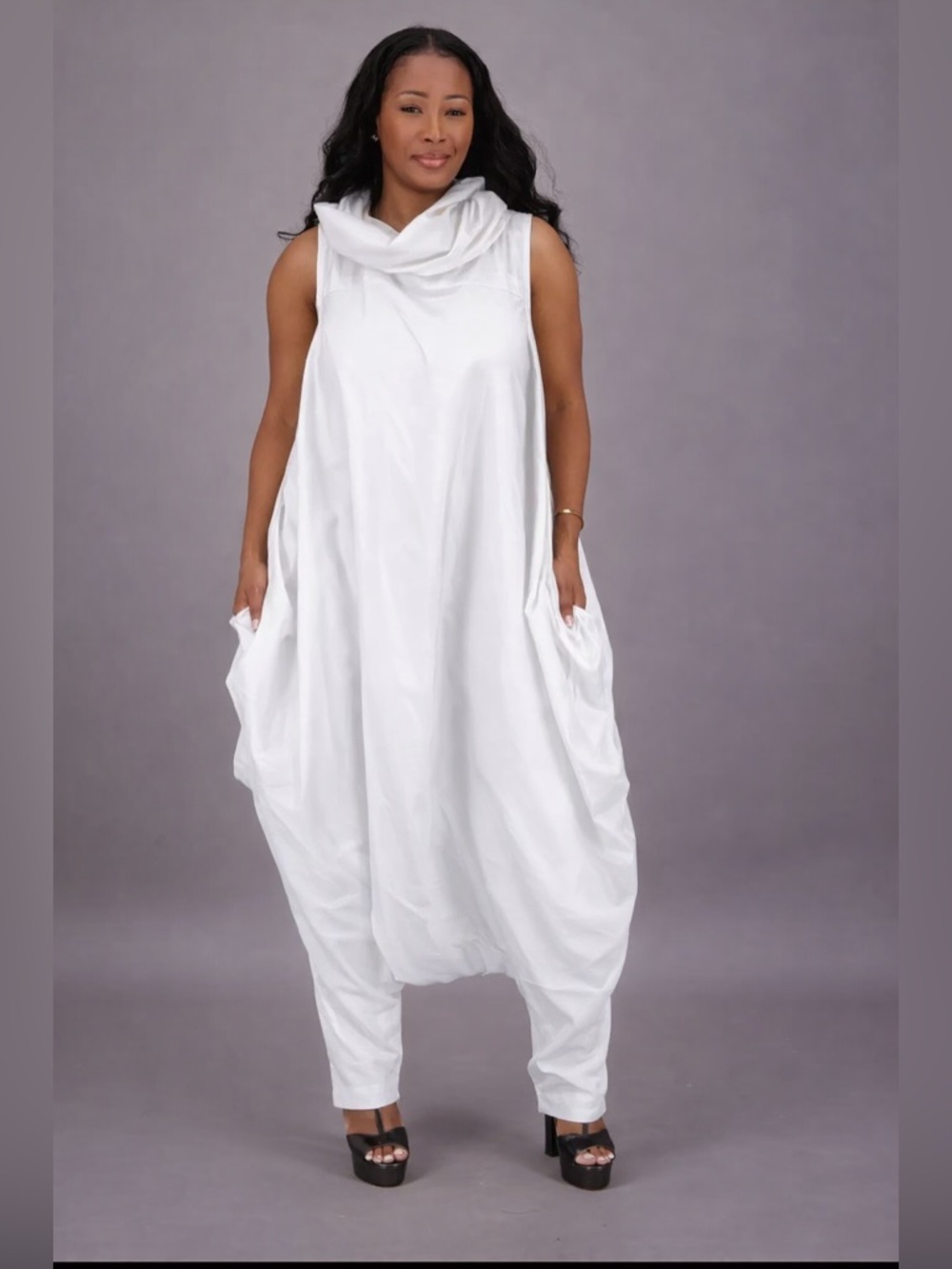 Advance Apparels Sleeveless White Flowing Jumpsuit